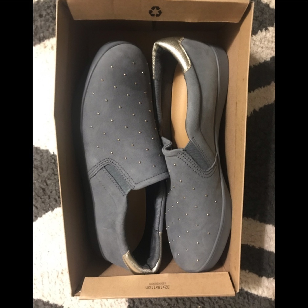 Dr. Scholl's Women's Gray/Gold Studded Slip-On Flats US 11 M